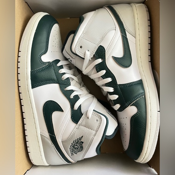 Nike White and Dark Green High-Top Sneakers